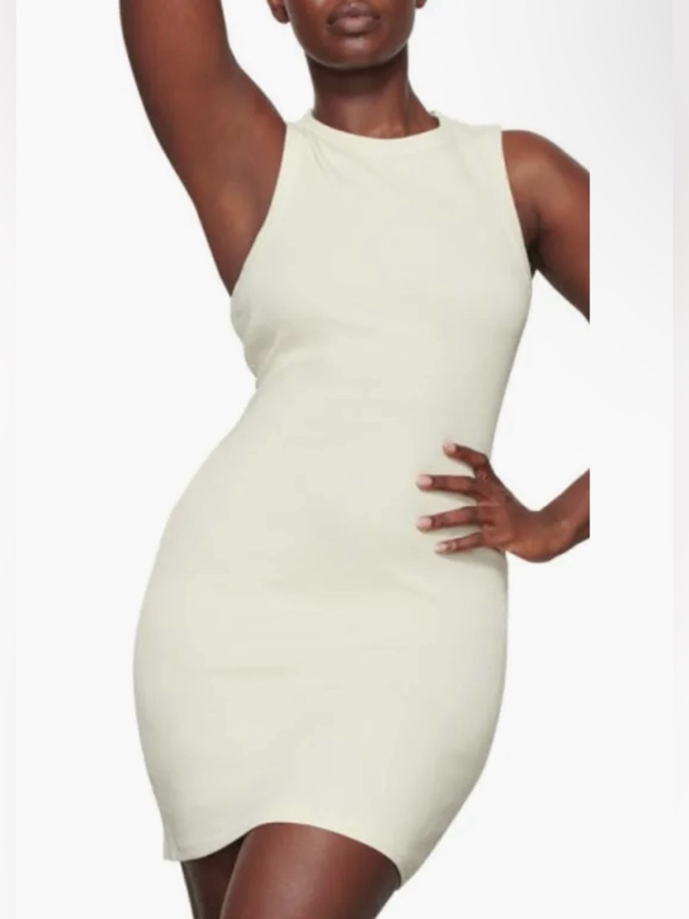 SKIMS Ribbed Bodycon Midi Dress Cream Sleeveless Stretch Minimalist NWT